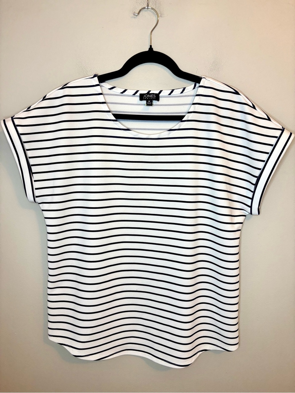 Jones New York M White Navy Striped Dolman Sleeve Nautical Top